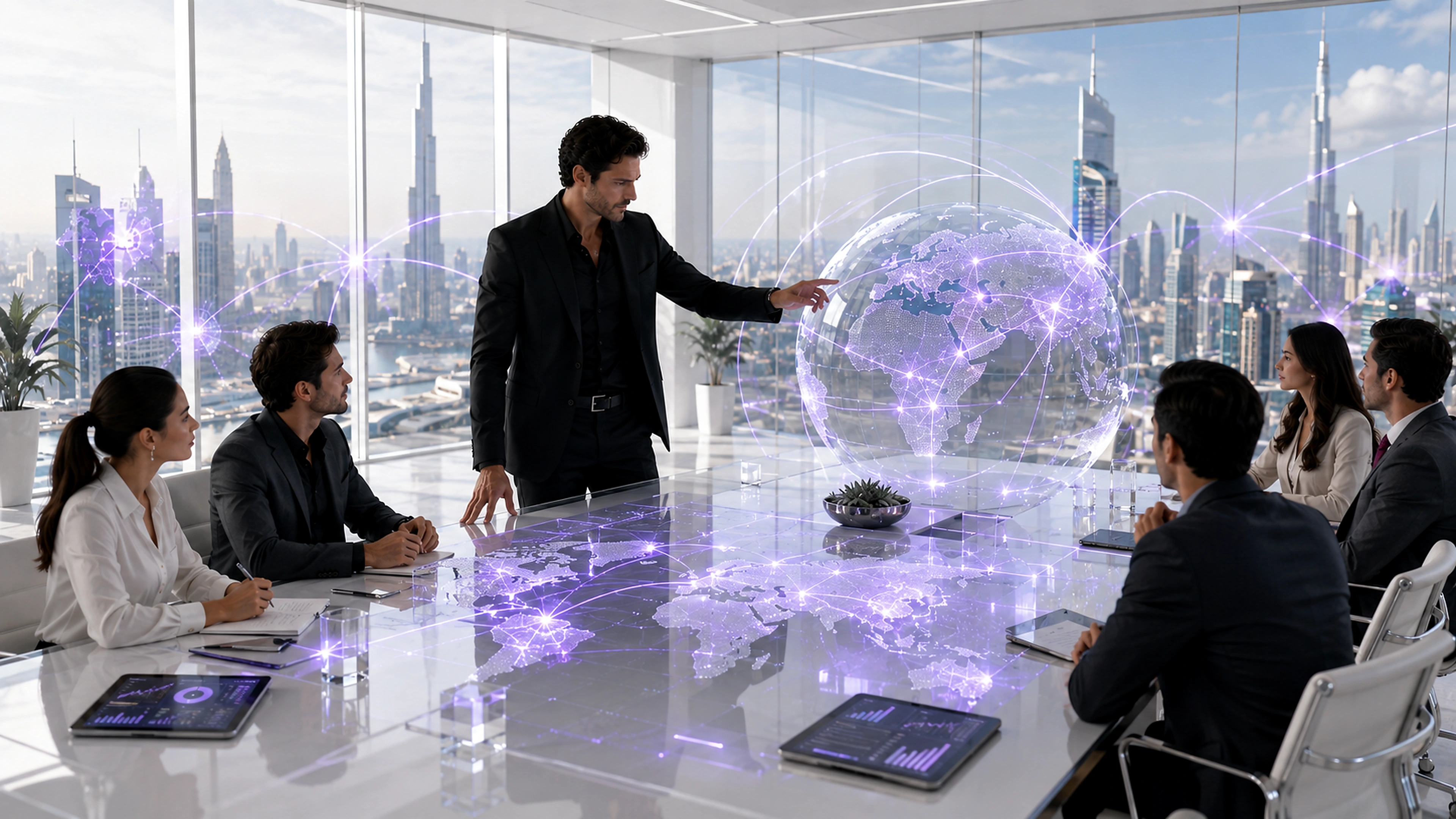 An executive team planning international business expansion